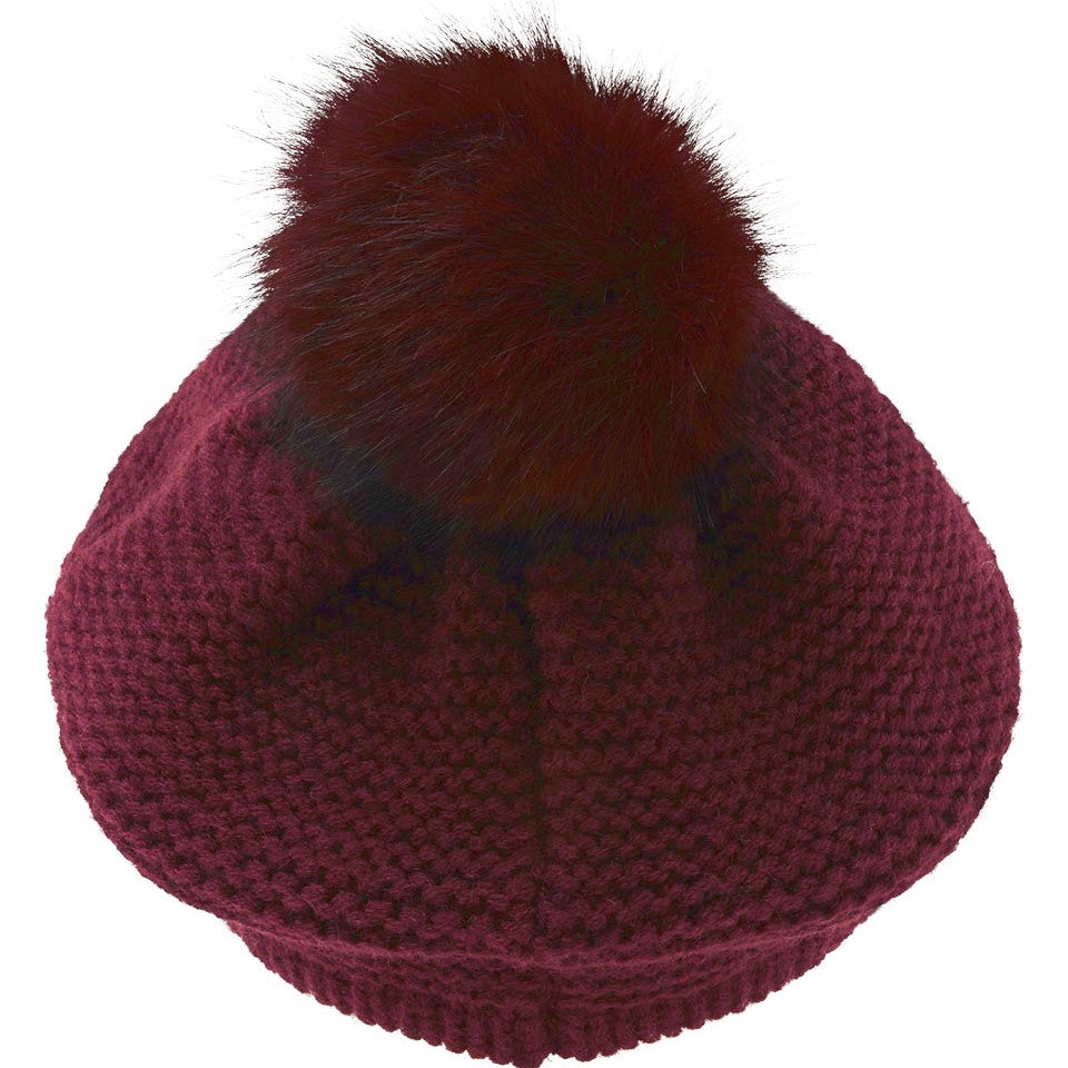 Loevenich Women's Knitted  Peak Cap With Pom in Wine