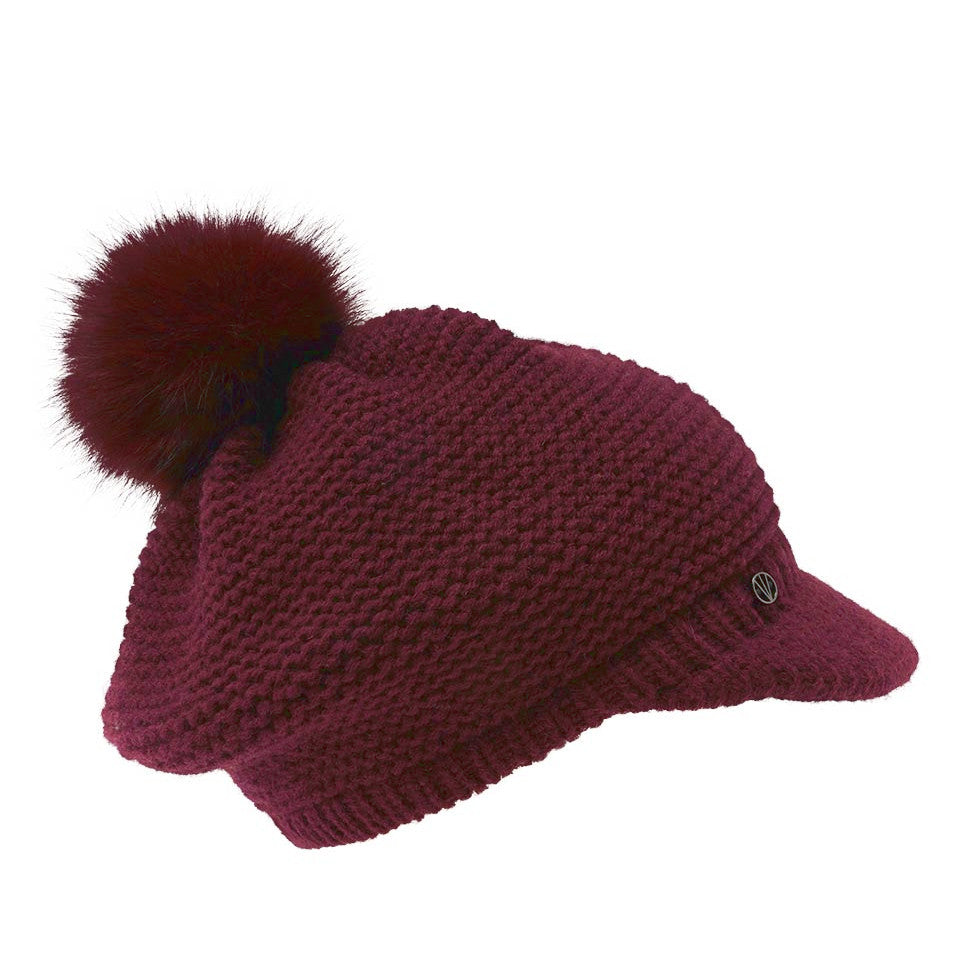 Loevenich Women's Knitted  Peak Cap With Pom in Wine