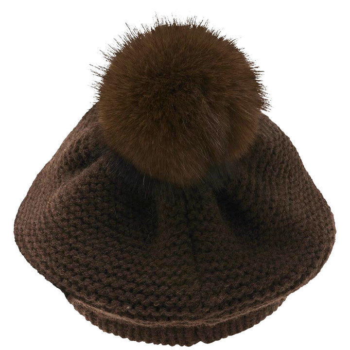 Loevenich Women's Knitted  Peak Cap With Pom in Chocolate