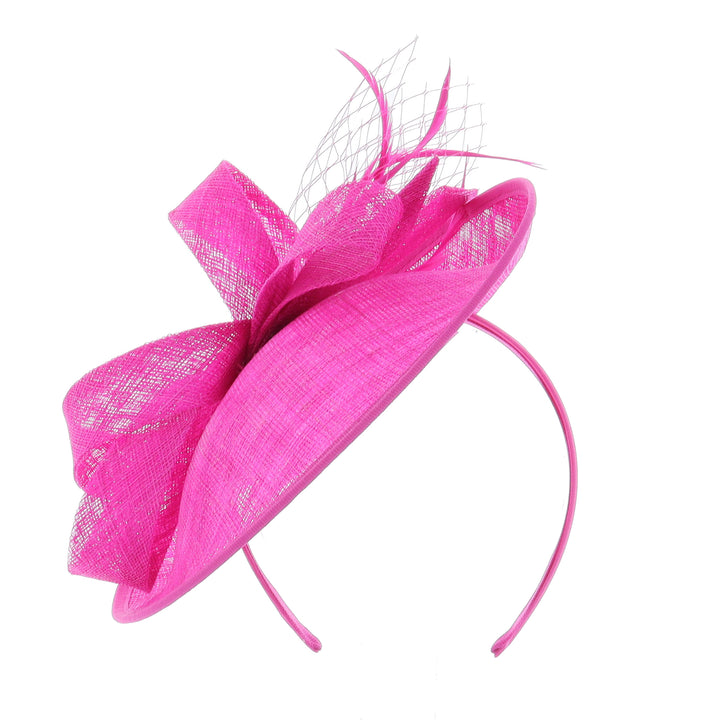 Fuchsia Lynnelle Small Sinamay Disc Headband Fascinator, from Elegance Boardmans