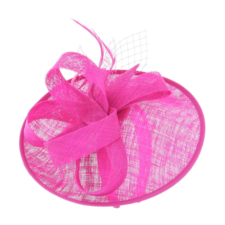 Fuchsia Lynnelle Small Sinamay Disc Headband Fascinator, from Elegance Boardmans