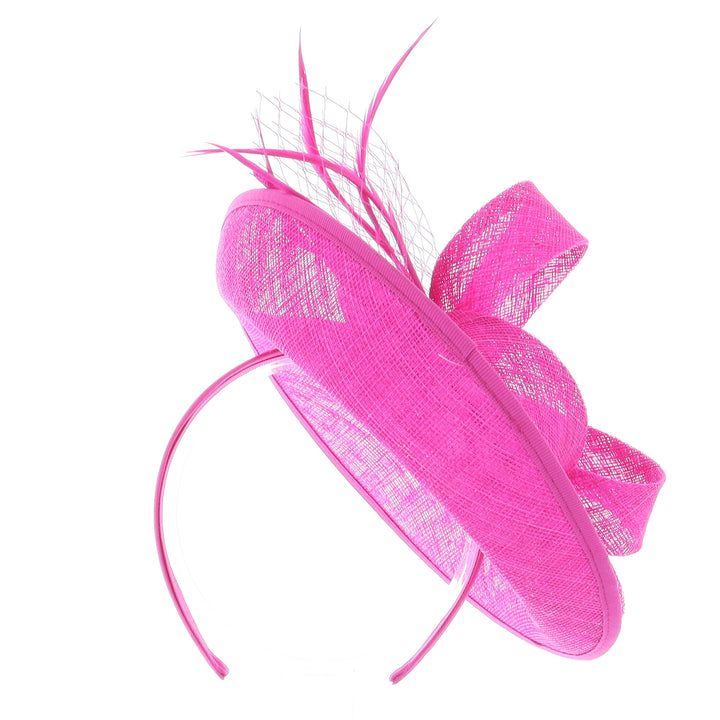 Fuchsia Lynnelle Small Sinamay Disc Headband Fascinator, from Elegance Boardmans