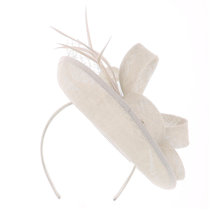 Silver Lynnelle Small Sinamay Disc Headband Fascinator, from Elegance Boardmans