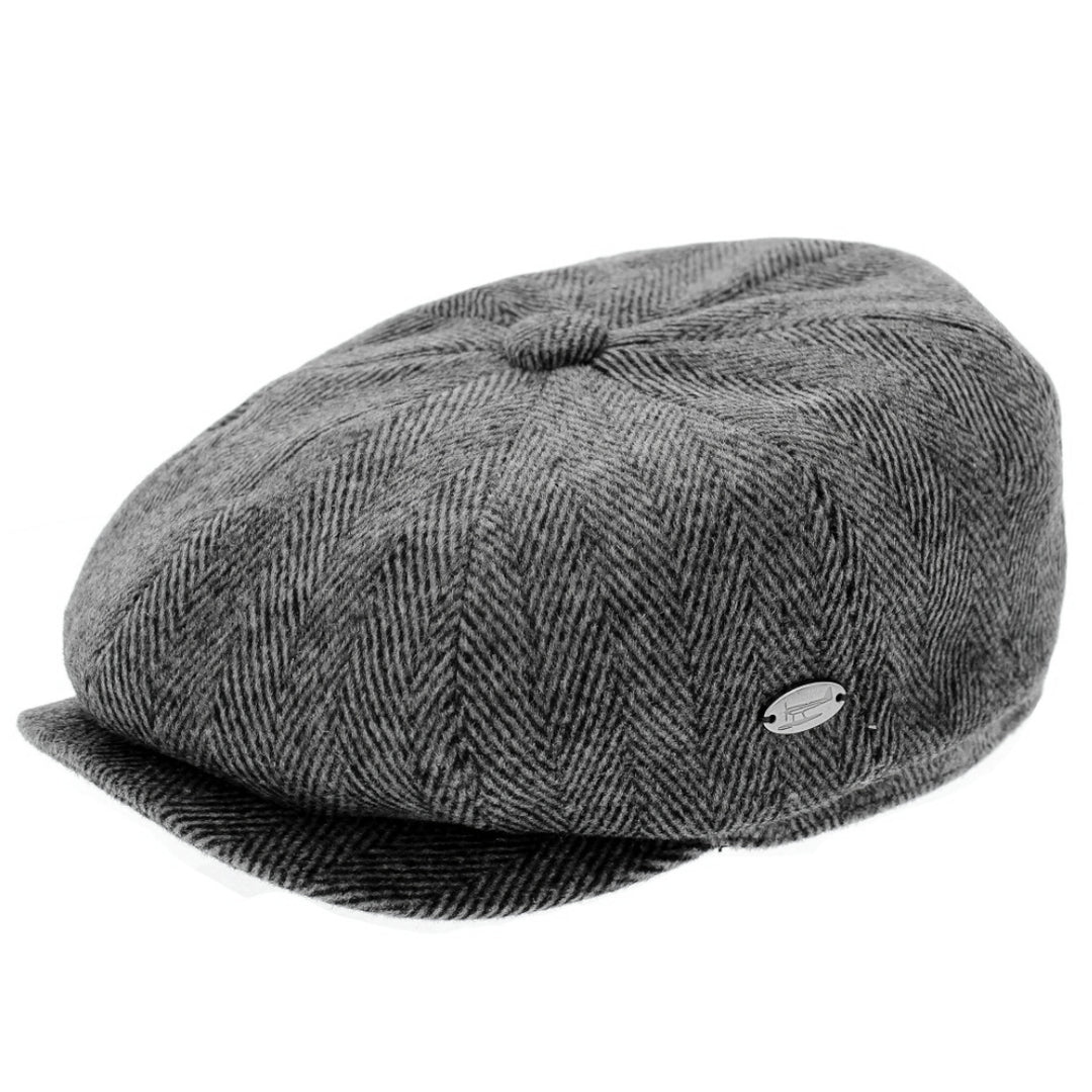 Whiteley Wool Herringbone Bakerboy Cap in Charcoal Grey