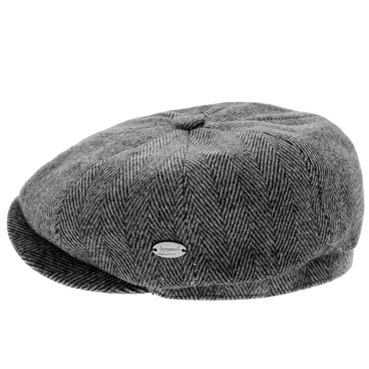 Whiteley Wool Herringbone Bakerboy Cap in Charcoal Grey