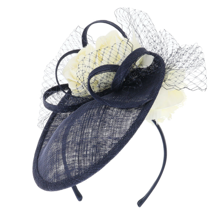 Navy & Ivory Flower Decoration Small Headband Fascinator (OCF091)