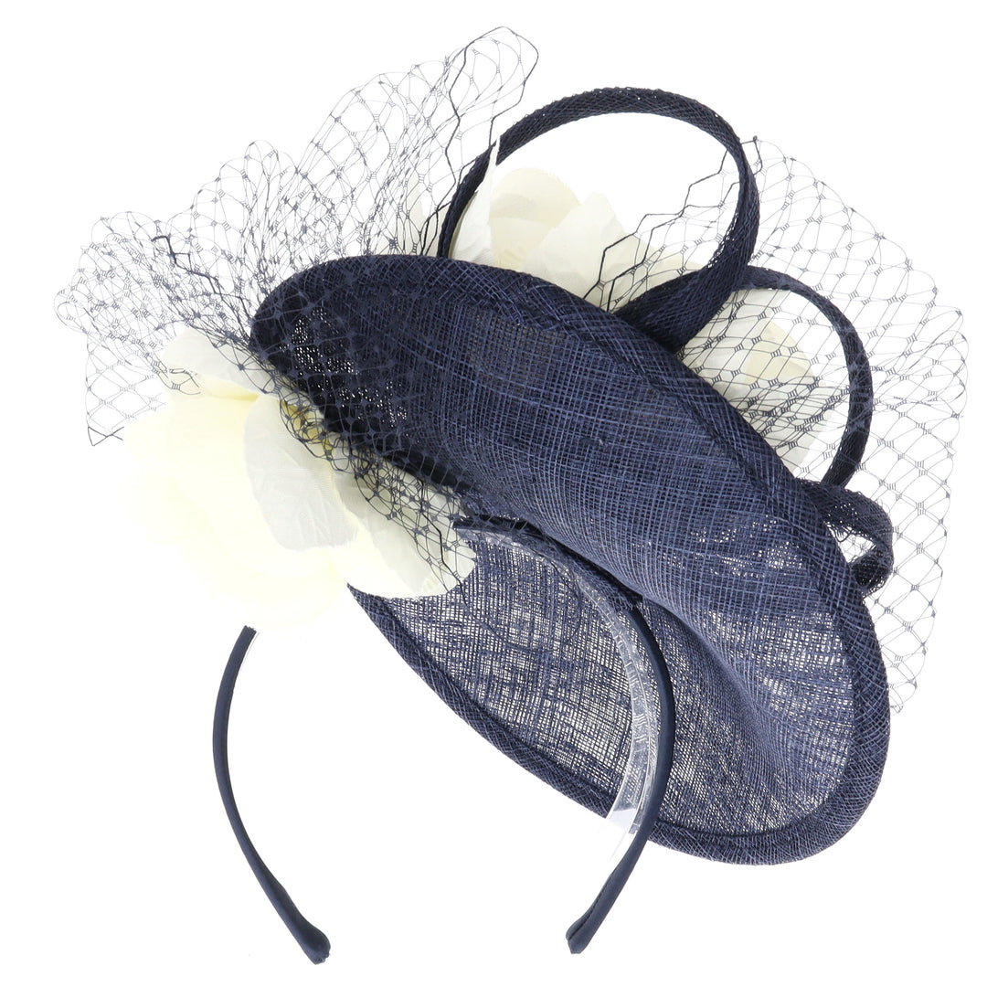 Navy & Ivory Flower Decoration Small Headband Fascinator (OCF091)