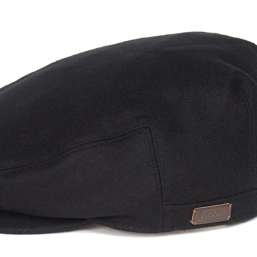 Barbour Redshore Melton Wool Flat Cap in Black