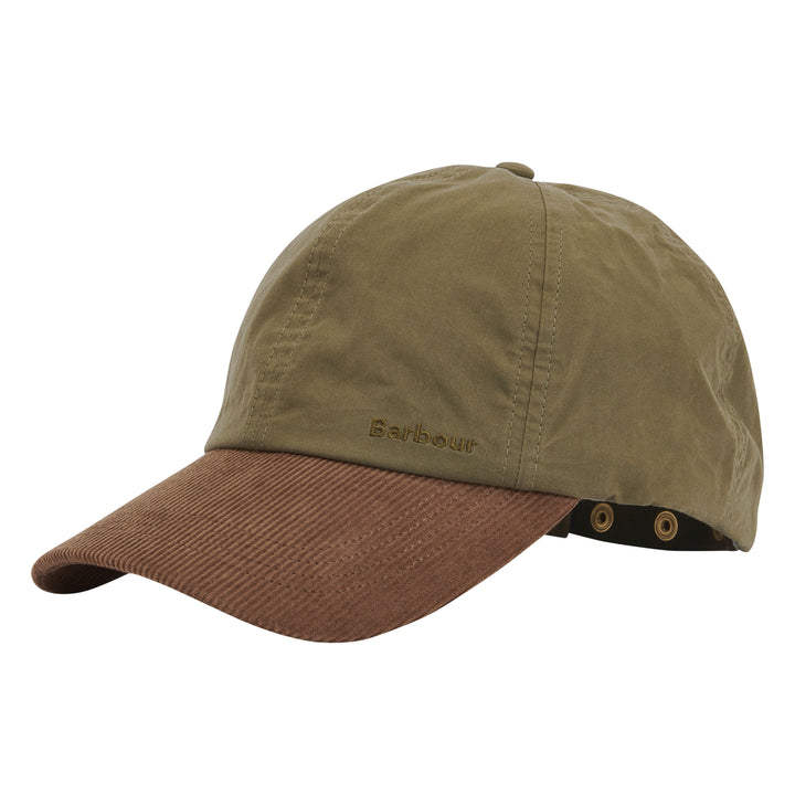 Barbour Adjustable Transport Dry Wax Baseball Cap in Dusky Green