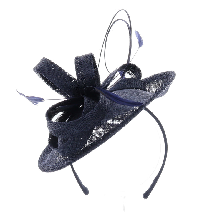 Navy Small Sinamay Disc Headband Fascinator (169)