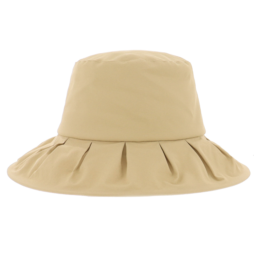 Women's Wide Brim Pleated Sun Hat in Beige