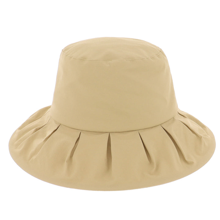 Women's Wide Brim Pleated Sun Hat in Beige