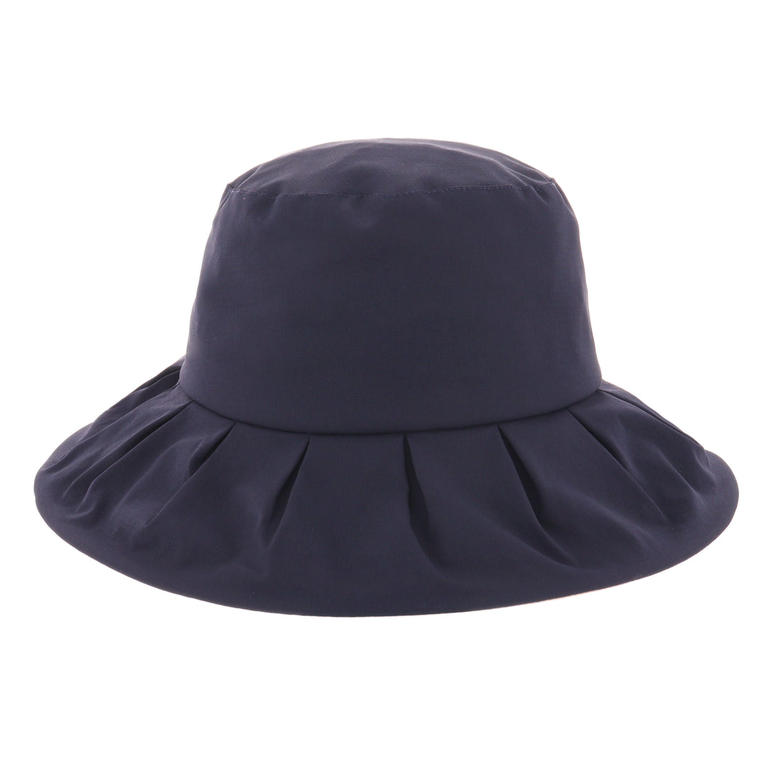 Women's Wide Brim Pleated Hat in Navy