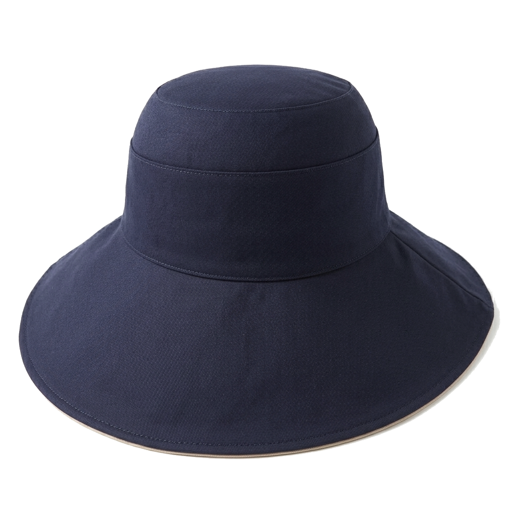 Women's Cotton Wide Brim & Reversible Sun Hat in Navy/Caramel