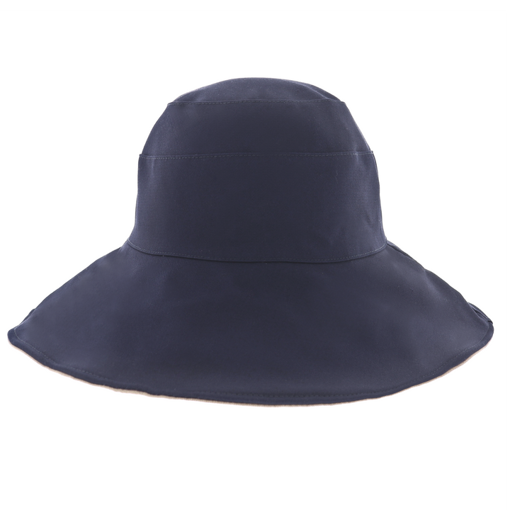 Ladies Cotton Wide Brim & Reversible Sun Hat in Navy/Caramel