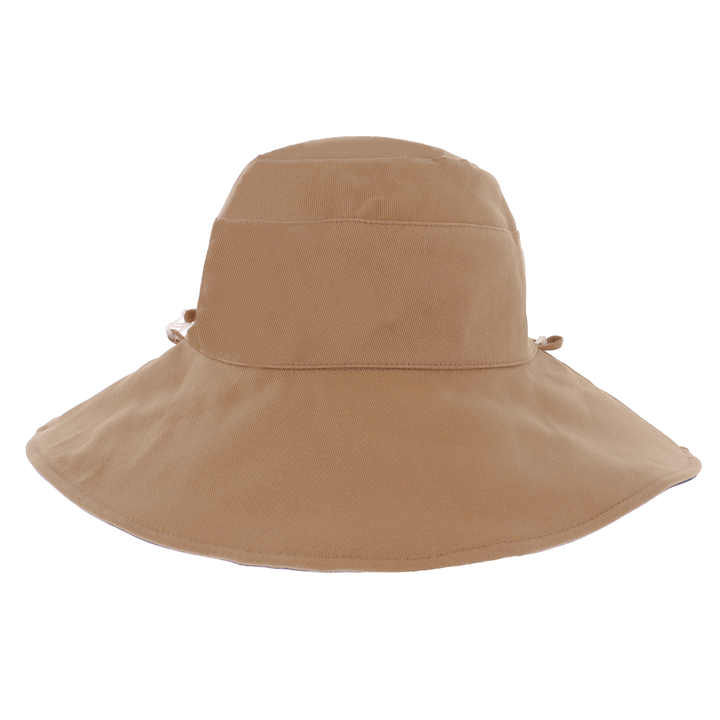 Ladies Cotton Wide Brim & Reversible Sun Hat in Navy/Caramel