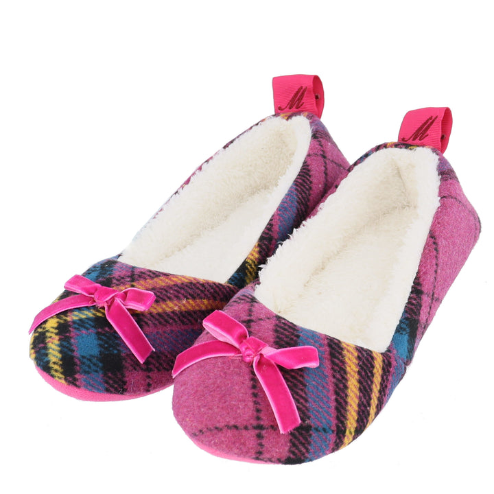 Maggna Women's Colourful Pink Tweed Slippers with Fleece Lining & Bow