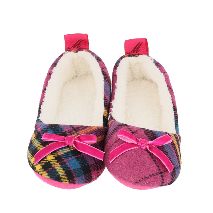 Maggna Women's Colourful Pink Tweed Slippers with Fleece Lining & Bow