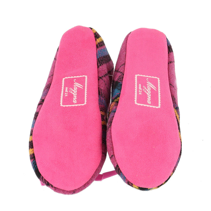 Maggna Women's Colourful Pink Tweed Slippers with Fleece Lining & Bow
