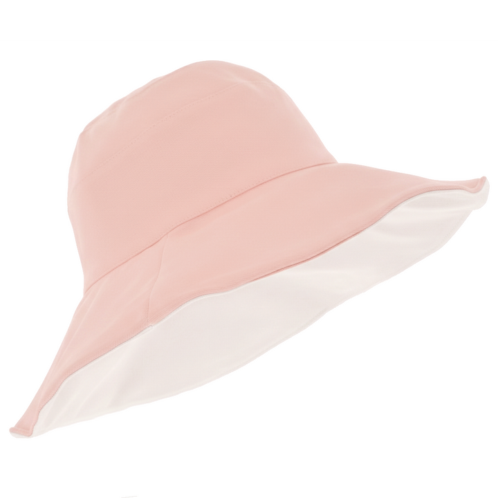 Ladies Cotton Wide Brim & Reversible Sun Hat in White/Pink