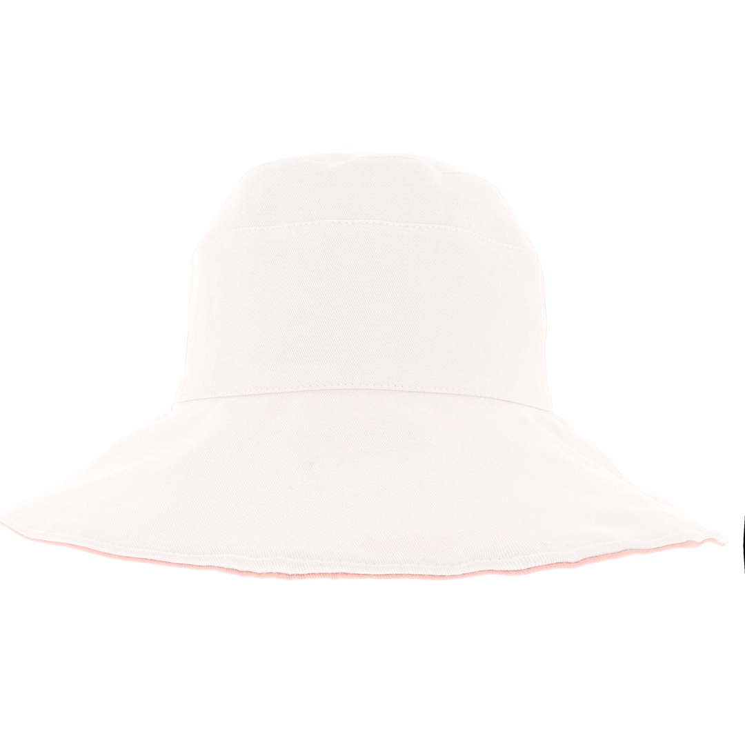 Ladies Cotton Wide Brim & Reversible Sun Hat in White/Pink