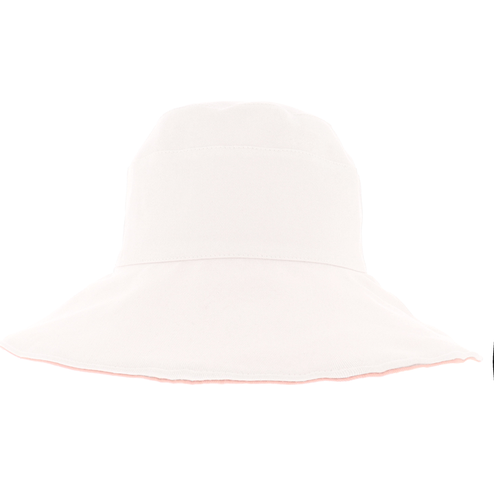 Ladies Cotton Wide Brim & Reversible Sun Hat in White/Pink