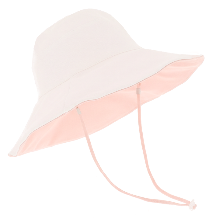 Ladies Cotton Wide Brim & Reversible Sun Hat in White/Pink
