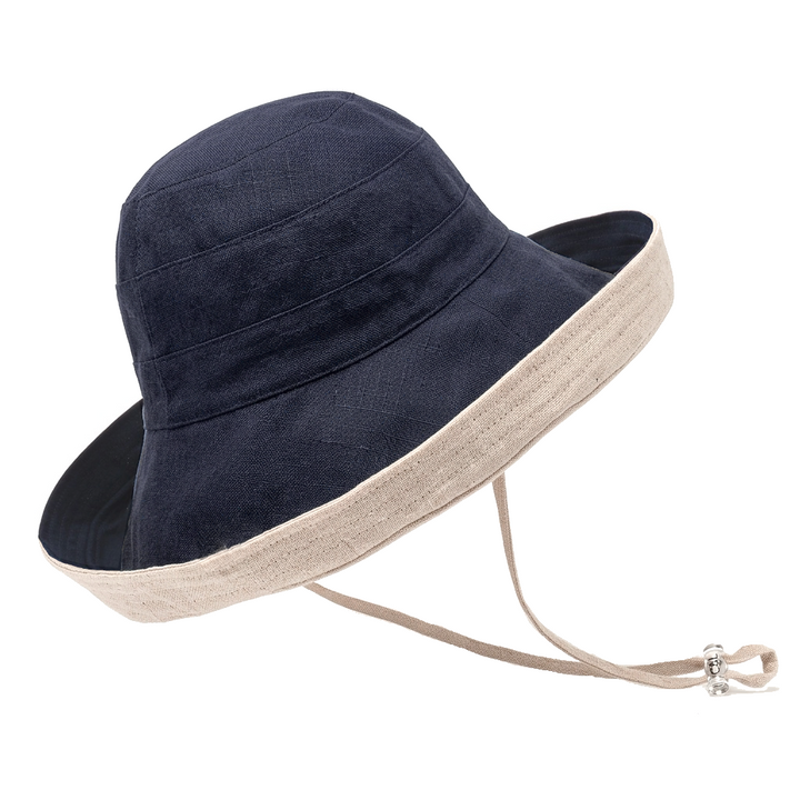 Women's Cotton & Linen Reversible Wide Brim Sun Hat in Navy