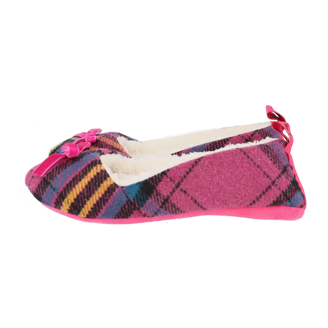 Maggna Women's Colourful Pink Tweed Slippers with Fleece Lining & Bow