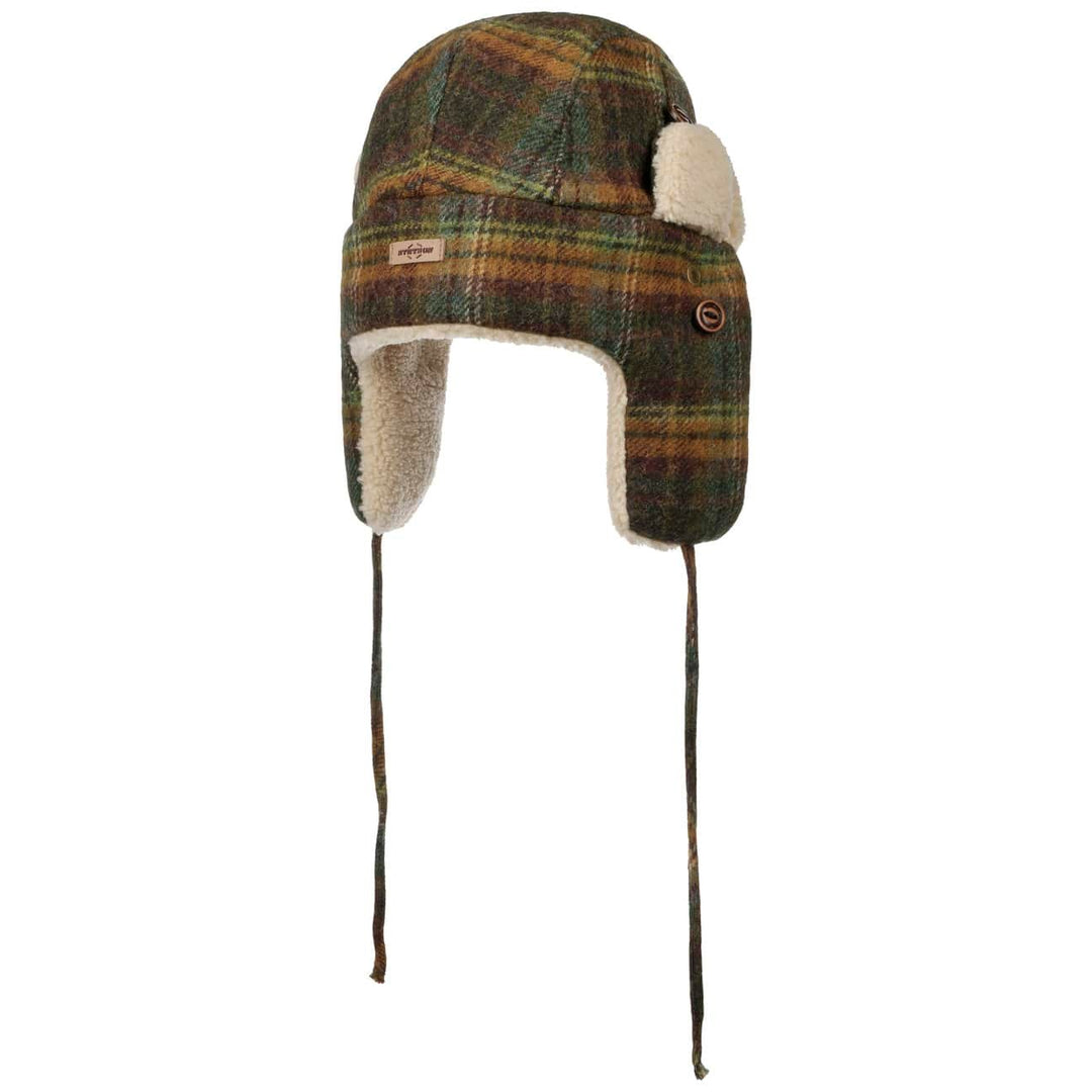 Stetson Wool Check Bomber Aviator Hat - Green