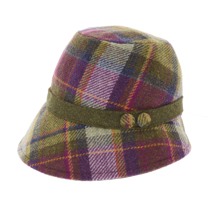 Purple & Green Check 100% Wool Ladies 'Clodagh' Cloche Hat