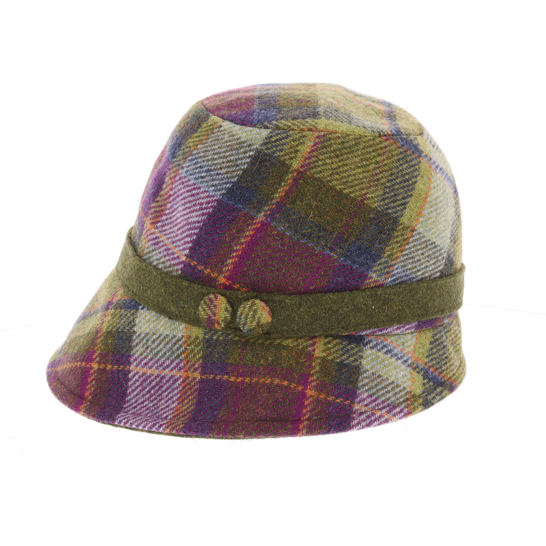 Purple & Green Check 100% Wool Ladies 'Clodagh' Cloche Hat