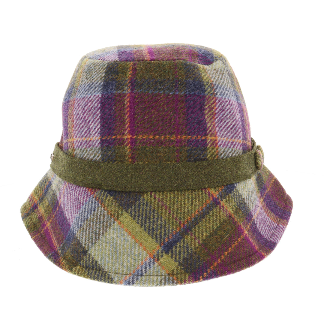 Purple & Green Check 100% Wool Ladies 'Clodagh' Cloche Hat