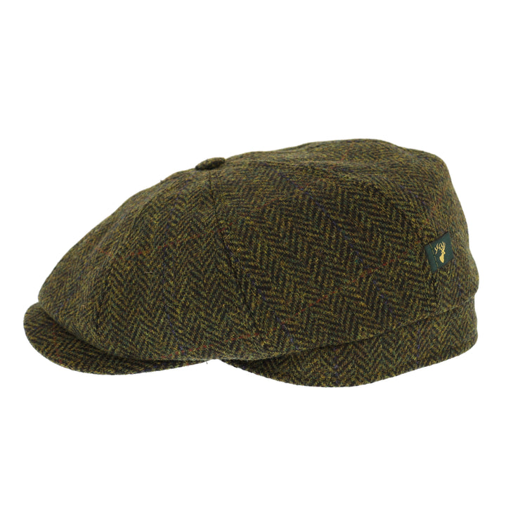 Mucros Weavers Driving Cap in Green Herringbone