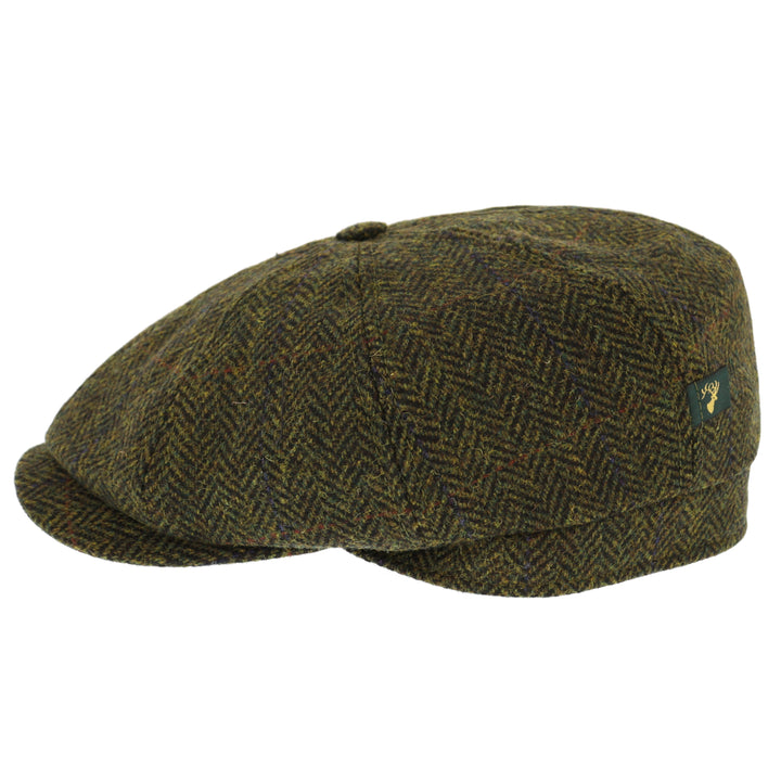 Mucros Weavers Driving Cap in Green Herringbone