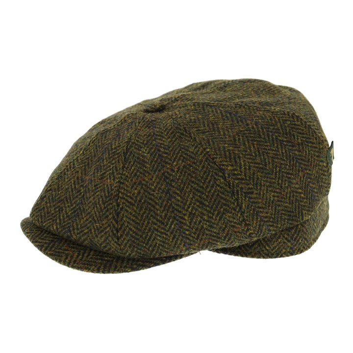 Mucros Weavers Driving Cap in Green Herringbone