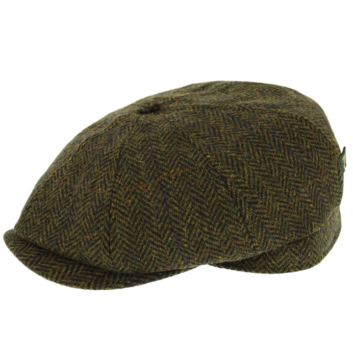 Mucros Weavers Driving Cap in Green Herringbone