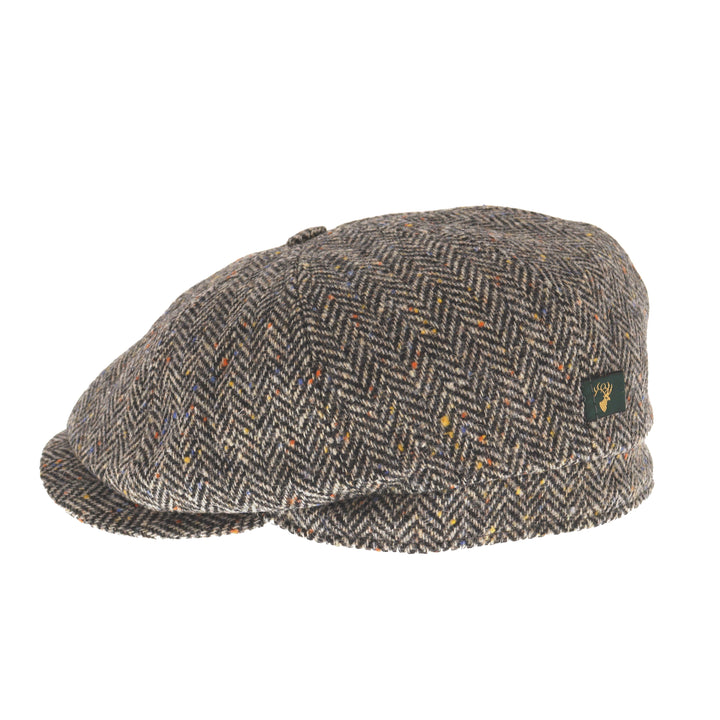 Mucros Weavers Driving Cap in Grey Herringbone