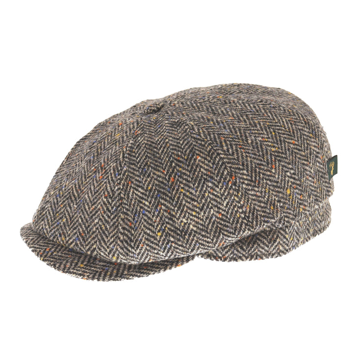 Mucros Weavers Driving Cap in Grey Herringbone