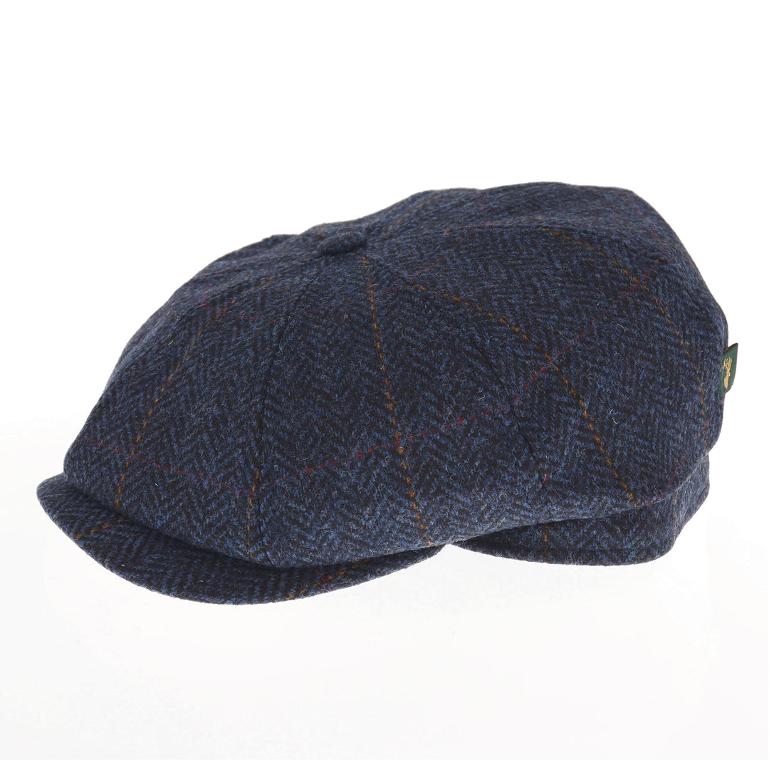 Mucros Weavers Driving Cap in Blue Herringbone