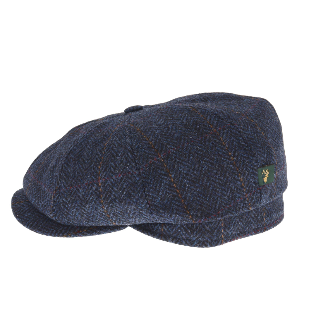 Mucros Weavers Driving Cap in Blue Herringbone