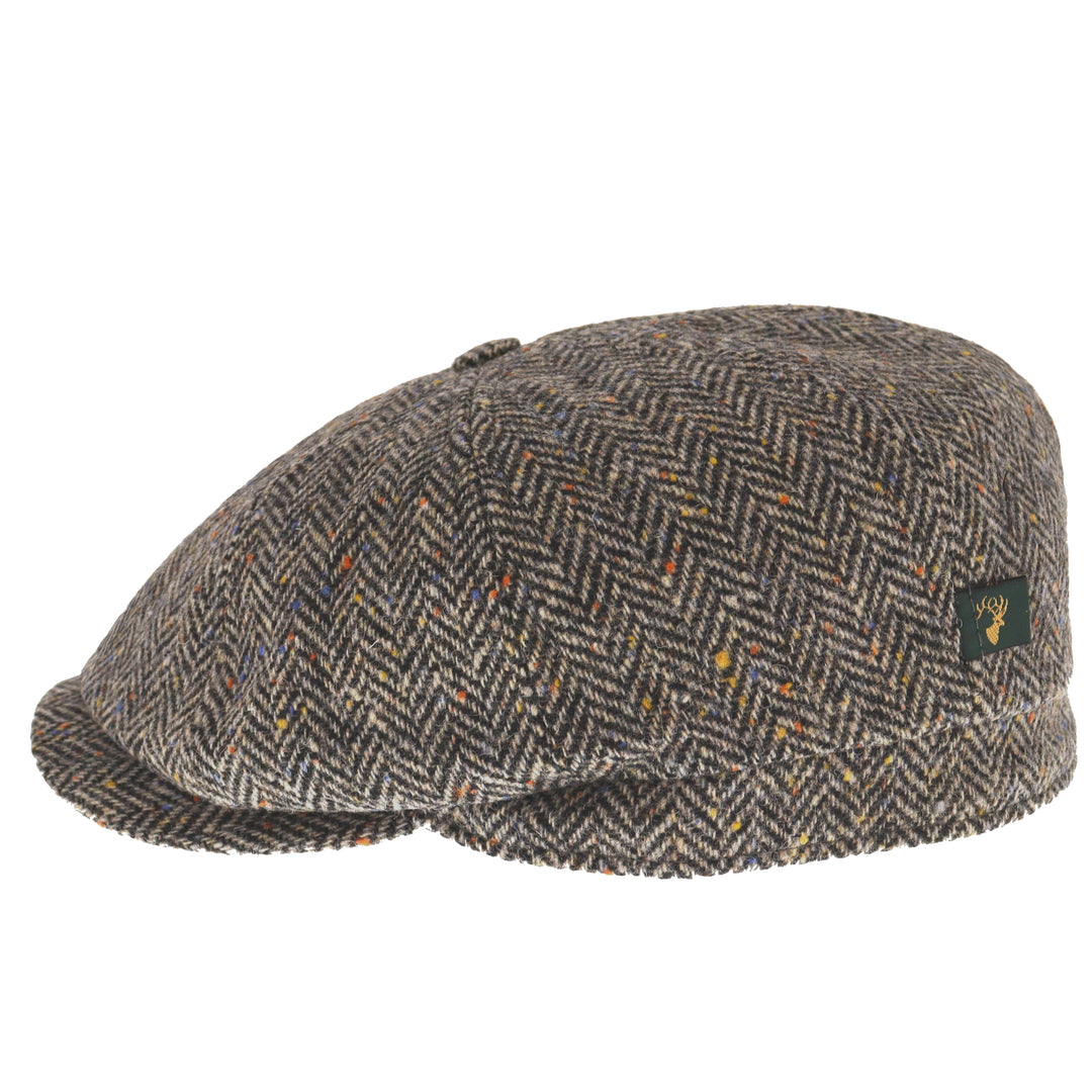 Mucros Weavers Driving Cap in Grey Herringbone