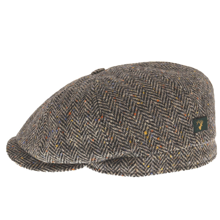 Mucros Weavers Driving Cap in Grey Herringbone