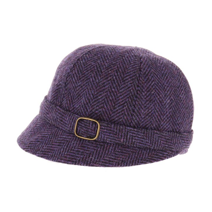 Purple Ladies Flat Cap Hats Purple Herringbone 100% Wool 'Flapper