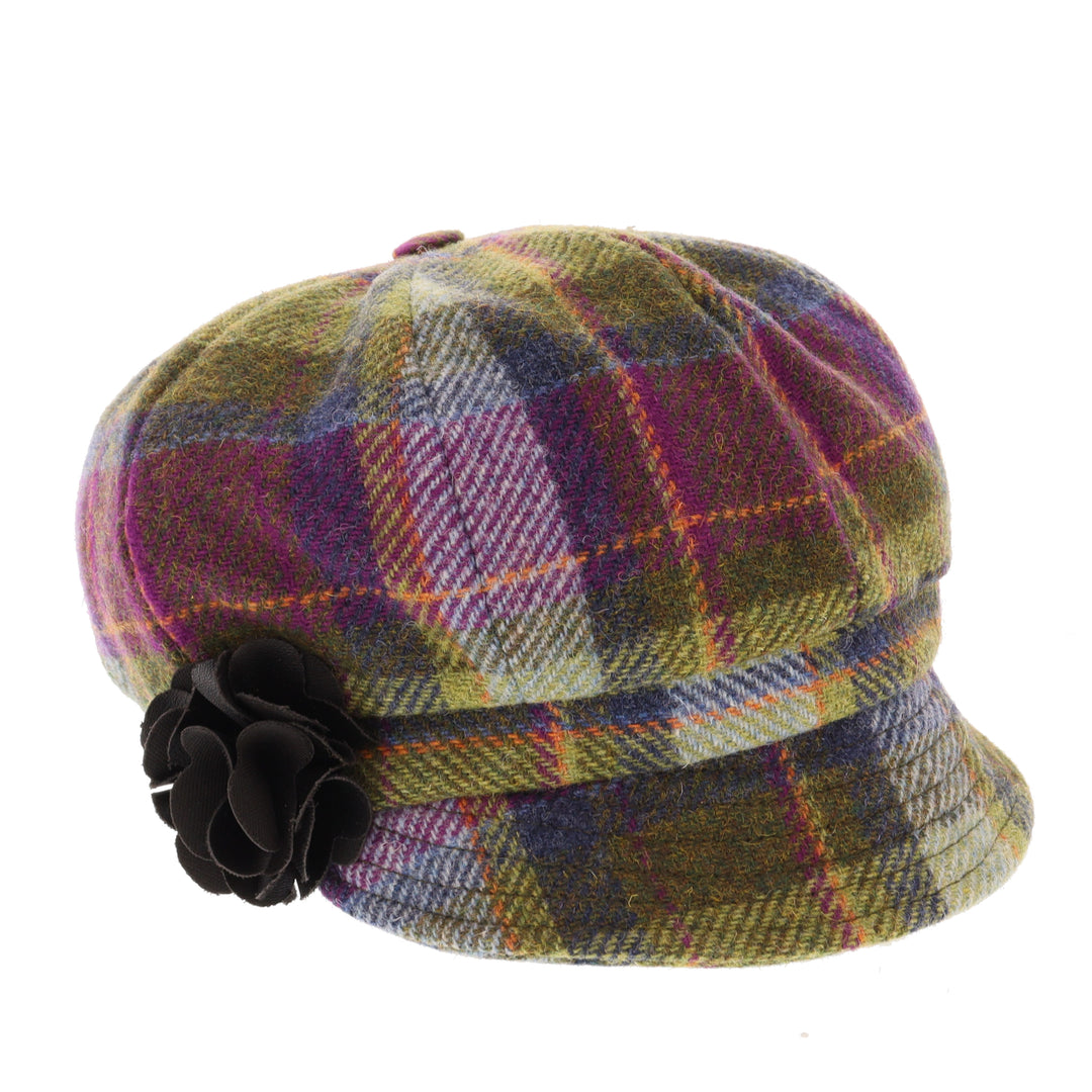 Purple & Green Check 100% Wool Ladies Bakerboy Cap