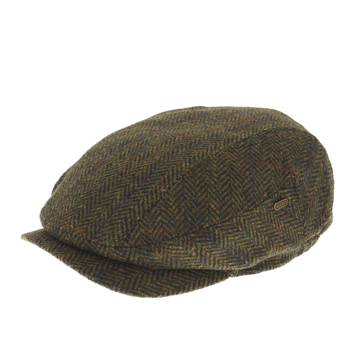 Kerry Wool Flat Drivers Cap In Green Herringbone