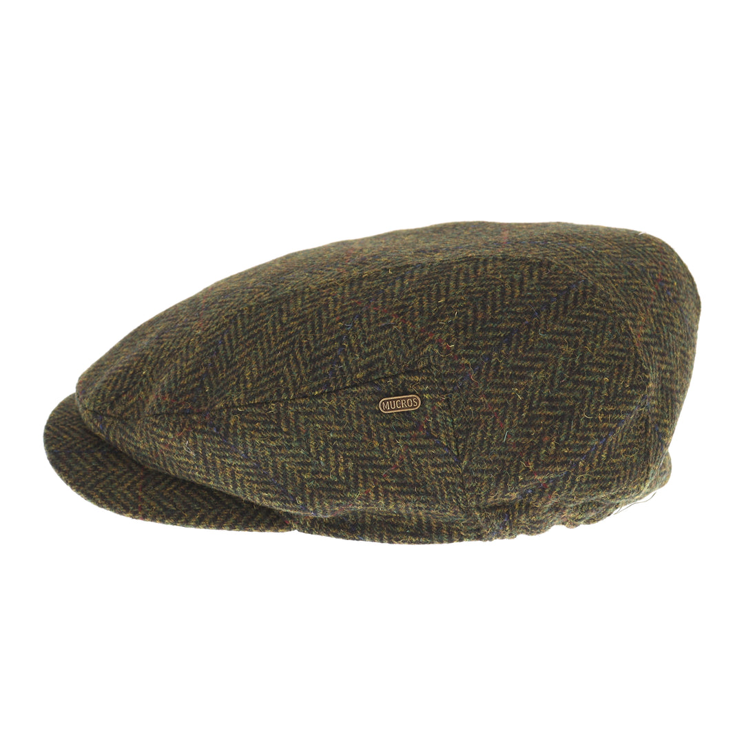 Kerry Wool Flat Drivers Cap In Green Herringbone