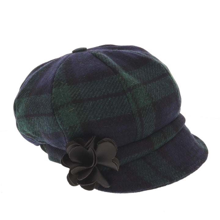 Black Watch Check 100% Wool Ladies Bakerboy Cap