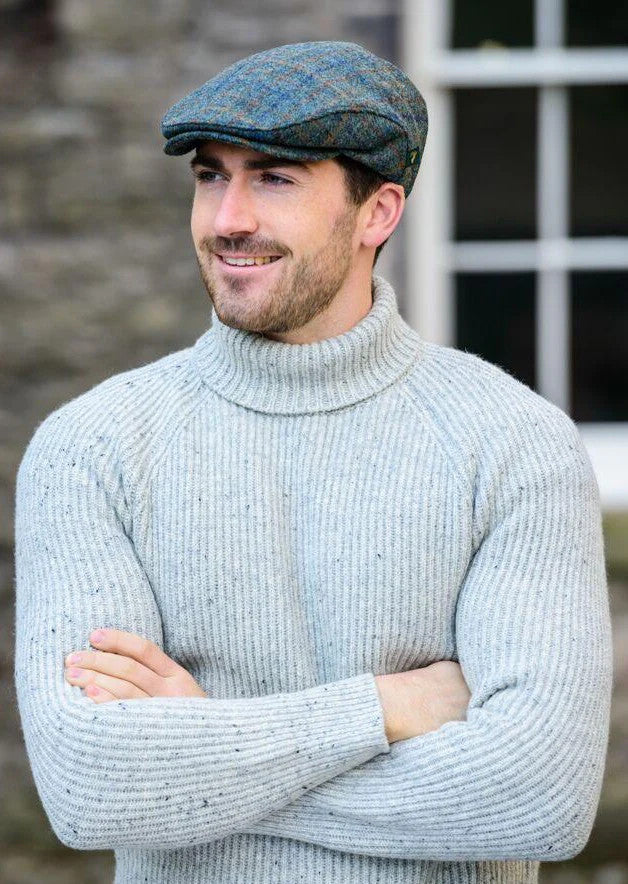Trinity Wool Flat Cap In Green Plaid