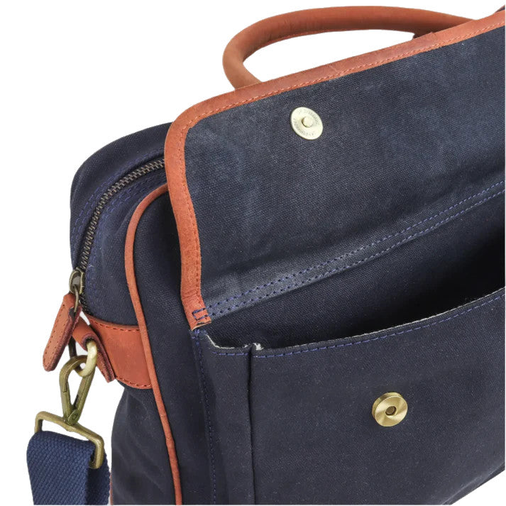 Waxed Canvas & Leather Briefcase Messenger Bag Navy